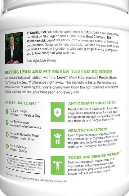 Lean1 Meal Replacement Protein Shake, Strawberry Flavor, 15 Serving Tub