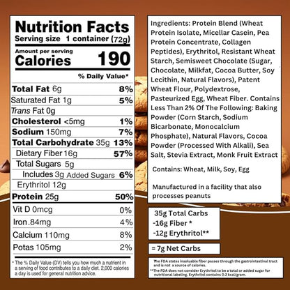 Bootylicious | 25g Protein Muffin | Chocolate Chip | Low Carb, 16g Fiber, Low Glycimic Index, Low Sugar, 2.39oz Cup, 12-Pack