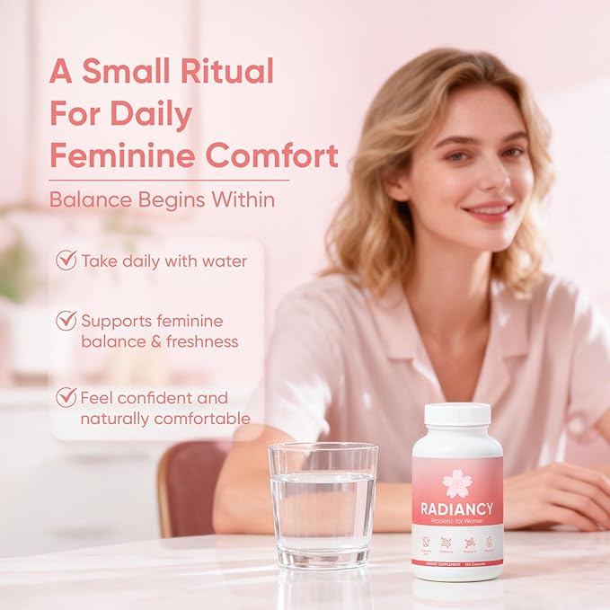 Radiancy Probiotic for Women Vaginal Health - Vaginal Dryness & Ph Balance with Lactobacillus Strains, Cherry Blossom Extract, Hyaluronic Acid, Vitamin C | 120 Count