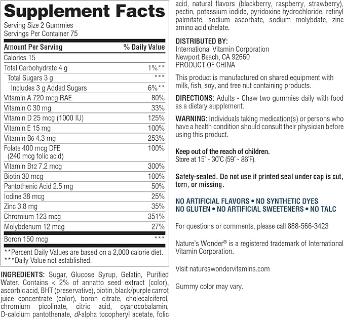 Nature's Wonder Men's Multivitamin Gummies, Supports Immune Health, Energy, Metabolism and Muscles with Vitamins A,C,D,B6,B12, 150 Men's Daily Multivitamin Gummies, 75 Day Supply