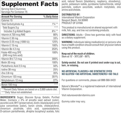 Nature's Wonder Men's Multivitamin Gummies, Supports Immune Health, Energy, Metabolism and Muscles with Vitamins A,C,D,B6,B12, 150 Men's Daily Multivitamin Gummies, 75 Day Supply