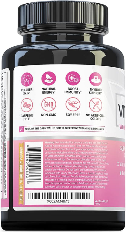 Vitauthority Multivitamin for Women Women’s Daily Multi-Vitamin Supplement with DIM, Iodine, Ashwagandha Supports Youthful Complexion, Healthy Cortisol and Estrogen Balance 30 Day Supply