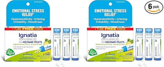 Boiron Ignatia Amara 30C Homeopathic Medicine for Relief from Emotional Stress, Hypersensitivity, Irritability, and Moodiness - (240 Pellets), (Pack of 6)