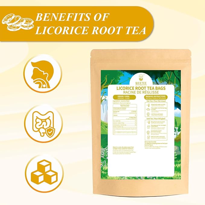 WT WEETEE Licorice Root Tea Bags 50 Count, Naturally Sweet & No Added Sugar, Caffeine-Free, Warm, Mellow, and Pure Herbal Tea