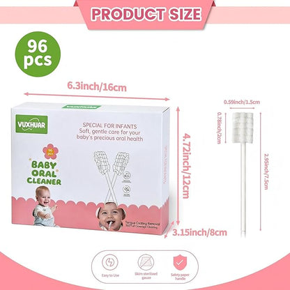 Baby Tongue Cleaner 96-Count, Newborn Oral Care Gauze Swabs – Soft Disposable Mouth Wipes for 0-36 Months, 2-Month Supply Travel-Pack Infant Tongue Brush Alternative