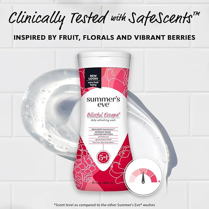 Summer's Eve Blissful Escape All-Over Daily Feminine Wash, pH-Balanced Body Wash for Women, Removes Vaginal Odor and Refreshes, 15 Fl Oz (Pack of 2)