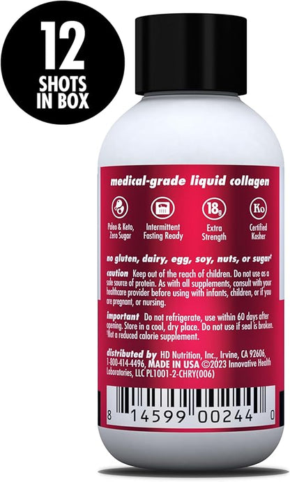 HEALTH DIRECT – Medical-Grade Liquid Collagen Shots – AminoSculpt Sugar-Free – Tart Cherry – 12 Servings, (12pk, 2oz Shots) – Good for Joints, Bones, & Sleep – Better Hair, Skin & Nails