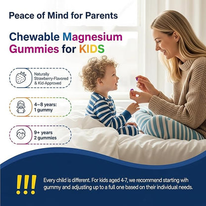 Kids Sleep Gummies NO Melatonin - Triple Magnesium Glycinate + Saffron, GABA, Berry & Nut Superfood Gummies, Sugar Free Nighttime Sleep Aid & Calm for Kids 4+ Teens, Relaxation, Brain & Muscle, 2Pack