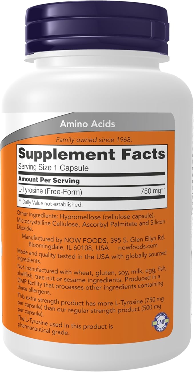 Now Supplements,L-Tyrosine 750 mg,Supports Mental Alertness*,Neurotransmitter Support*,90 Veg Capsules,(Pack of 2)