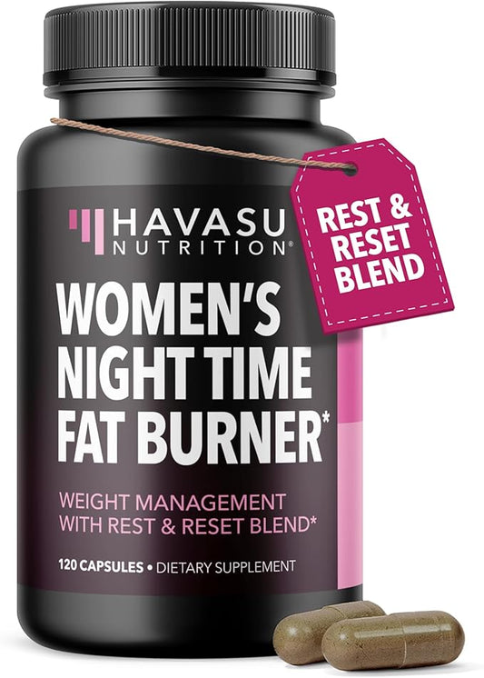 Night Time Fat Burner for Women - Appetite Suppressant for Weight Loss - 120 Count - Herbal Metabolism Booster with Melatonin for Sleep Support - Vegan, Non-GMO Capsules - 4 Month Supply