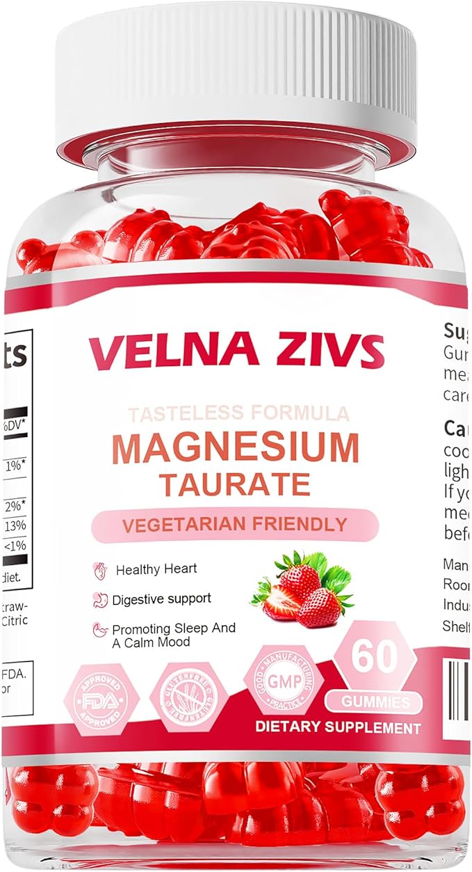 Magnesium Taurate Gummies 1800mg, Magnesium Taurate Supplement, High Absorption& chewable for Kid and Adults, Muscle and Heart Health Support, Vegan, Gluten Free, 60 Counts