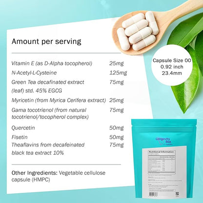 Senolytic Anti-Aging Supplement | Fisetin, Quercetin,NAC, Gamma Tocotrienols | 8-in-1 Cellular Regeneration & Longevity Formula | Boost Energy, Mental Clarity & Healthspan | 120 Vegan Capsules