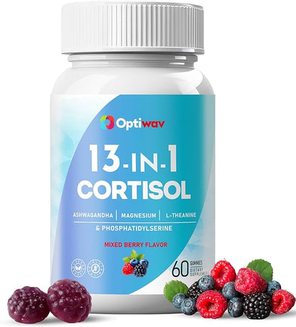 Cortisol Reducer Gummies for Women Men - 13-in-1 Daily Cortisol Detox Manager Supports Stress Mood Balance Focus & Health Balance - Reduce High Cortisol with Ashwagandha Magnesium L-Theanine