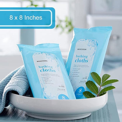 McKesson Bathing Cloth with Aloe & Vitamin E [8 Wipes] No Rinse Shower & Bathing Body Wipes for Adults & Elderly, Disposable Washcloths, pH Balanced, Fresh Scent