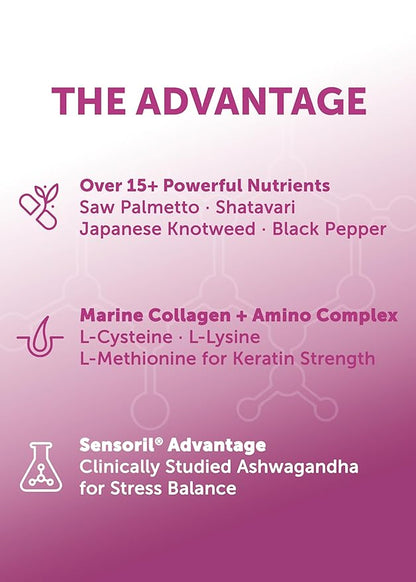 Lunakai PRO USA Made Hair Growth Supplement for Women - Advanced 20 Nutrient with Marine Collagen, Saw Palmetto, Biotin & Keratin - Daily Hair Vitamins for Thicker Strands - 90 Capsules