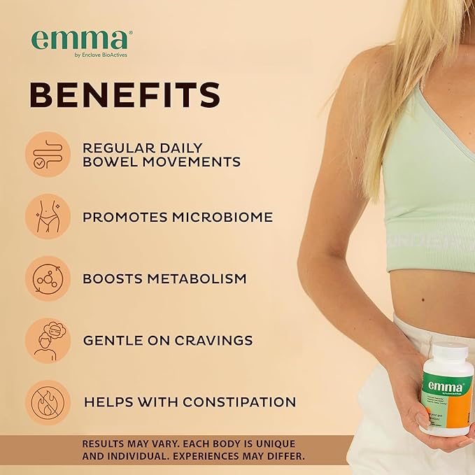 Emma Gut Health Relief Supplement, Doctor Endorsed Formula for Women & Men, Leaky Gut & Digestive Support for Constipation, Bloating & Gas Relief with Berberine, Resveratrol, Quercetin, 60 Capsules