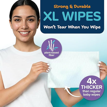 Body Wipes for Adults Bathing No Rinse 150pc XL - Ultra Thick Shower Travel Wipes for Personal Cleansing & Hygiene Essentials, Elderly Care, Incontinence Disposable Washcloths for Women Men