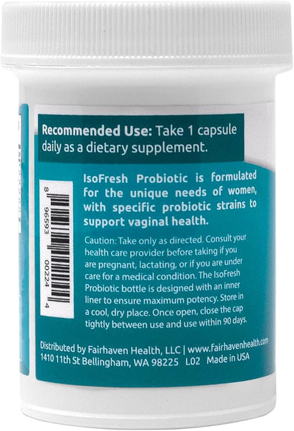 Fairhaven Health IsoFresh Vaginal Probiotics for Women | Supports Healthy pH Balance for Women and Vaginal Odor* | One Per Day | Lactobacillus Blend | Gluten Free Supplement | 30 Capsules