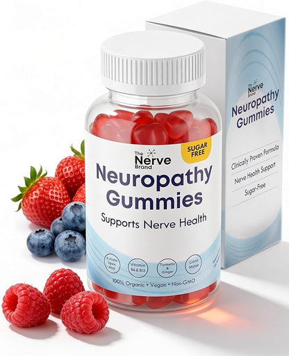The Nerve Brand Neuropathy Support Gummies, 600 mg R Alpha Lipoic Acid Gummies with B1 B6 B12 and Lion’s Mane, Sugar Free Daily Nerve Health Supplement, 30 Day Supply
