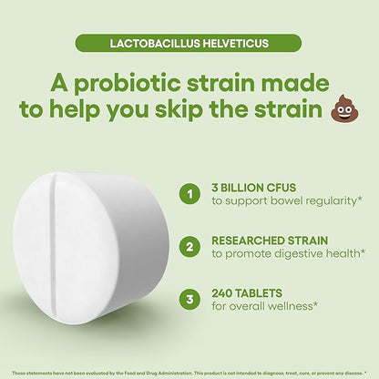Lactobacillus Helveticus Probiotic Supplement 240 Tablets 3 Billion CFU Probiotics for Men & Women Supports Intestinal Digestive & Gut Health (240, Lactobacillus Helveticus)