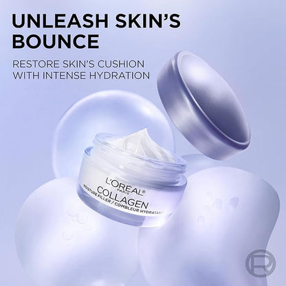 L'Oreal Paris Collagen Moisture Filler Face Cream, Anti-Aging Face Moisturizer, Non-Greasy Fragrance Free Skin Care Formula For Up to 48HR Hydration, 3.4 Oz, (Pack of 2)