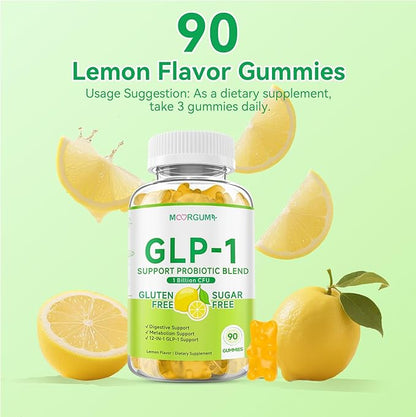 GLP-1 Support Probiotic Blend Gummies 90 Count, with Berberine, Cinnamon, Zinc, Inulin, 1 Billion CFU, 5 Probiotic Strains-1500mg Glp1 Support Blend Supplements, Gut Health, Digestive Wellness, Lemon