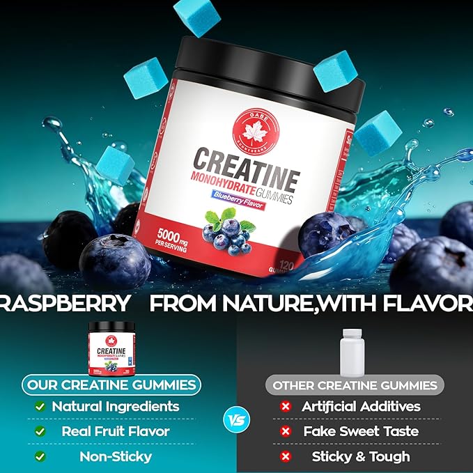 Creatine Gummies, NSF Certified, 5g Creatine Monohydrate per Serving with Taurine & B12, Blueberry Flavor, 120 Count, for Men & Women