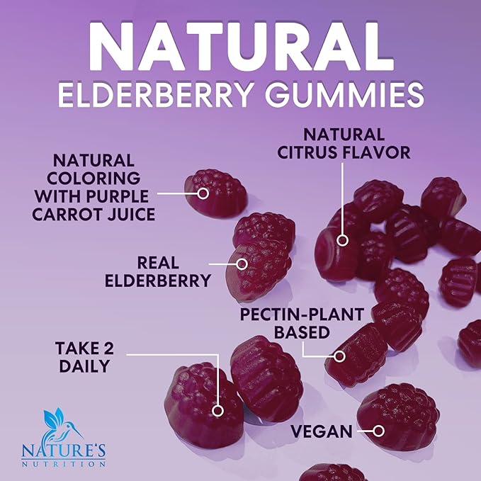 Elderberry Gummies - Black Elderberry Extract Immune Support Gummy with Vitamin C, D3 and Zinc - Sambucus Immune Health Support Supplement for Kids & Adults, Black Elder Berry Vitamins - 60 Gummies
