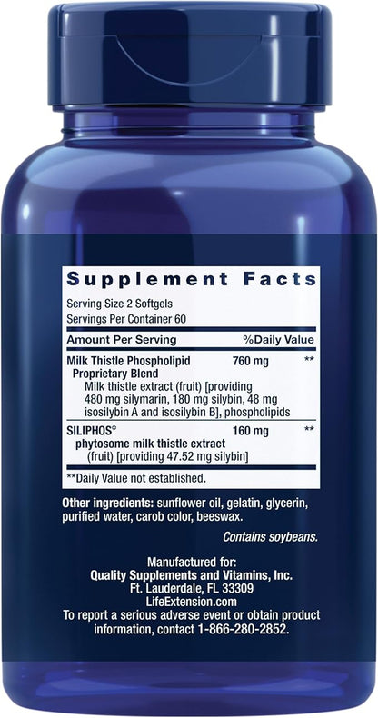 Life Extension Advanced Milk Thistle, Liver Health Supplement, Liver Detox, Cell Division, silymarin, silybin, bioavailable, Gluten Free, Non-GMO, 120 softgels, (Pack of 2)