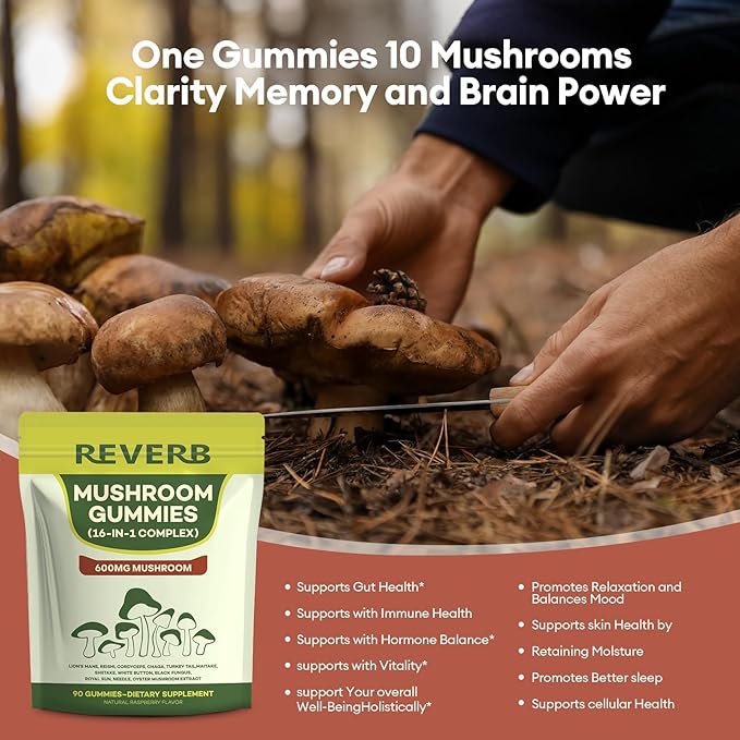 Mushroom Gummies 16-In-1 Mushroom Blend With Ashwagandha Gummies For Brain Health,Cognitive, Memory & Focus,Energy 0g Added Sugar Mushroom Supplement Lions Mane,Reishi,Cordyceps,Turkey Tail,Chaga (60)