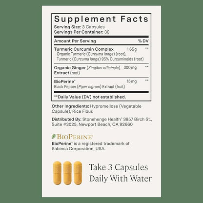 Stonehenge Health Dynamic Turmeric Curcumin with Ginger - High Potency - 1,650 mg Turmeric with 95% Curcuminoids & BioPerine, 90 Vegetarian Capsules