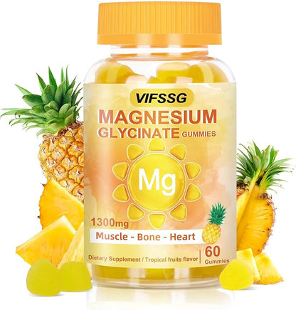 VIFSSG Magnesium Glycinate Gummies 500 Mg, Triple Magnesium Complex Sugar-Free Gummies with Malate 400 Mg, Citrate 400 Mg, Magnesium Supplement Chewable for Women & Men Vegan, Organic 60 Count