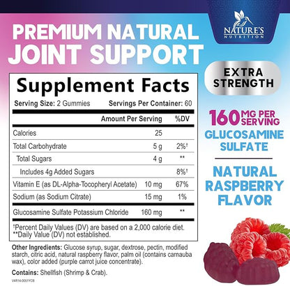 Joint Support Gummies - Glucosamine Plus Vitamin E Nature's Joint Support Supplement for Occasional Discomfort for Back, Knees & Hands - Cartilage & Joint Health & Flexibility Support - 120 Gummies