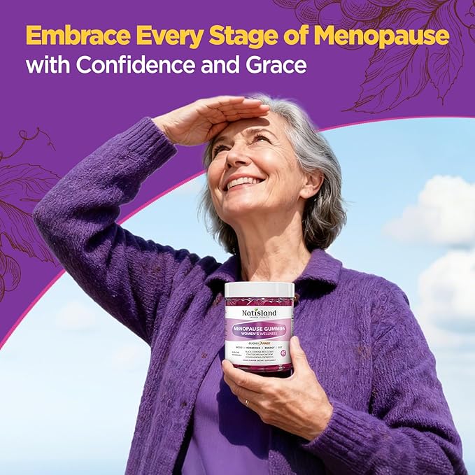 Menopause Supplements for Women Gummies, Hot Flashes & Night Sweats Support, Menopause Relief with Black Cohosh, Chasteberry & Probiotics, Sugar Free, Vegan, Grape Flavor, 60 Count