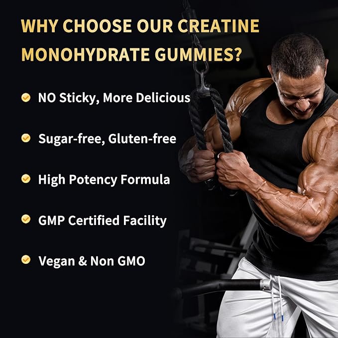 Creatine Monohydrate Gummies 5000mg for Men & Women - Sugar Free Pre-Workout Supplement, Chewables for Muscle Strength, Muscle Builder, Energy Boost, Mixed Berry Flavor, 120 Count (2 Pack)