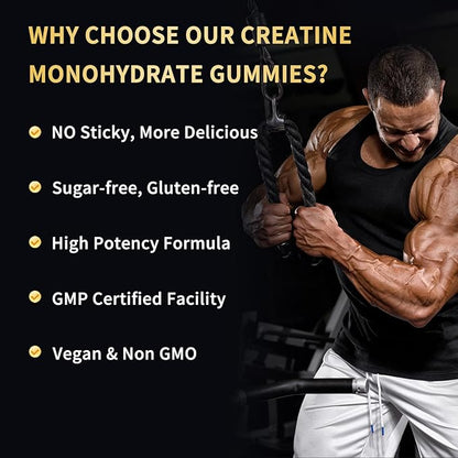 Creatine Monohydrate Gummies 5000mg for Men & Women - Sugar Free Pre-Workout Supplement, Chewables for Muscle Strength, Muscle Builder, Energy Boost, Mixed Berry Flavor, 120 Count