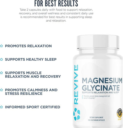 Revive MD Pure Magnesium Glycinate 200mg – High Absorption Supplement for Relaxation, Stress Relief, Sleep & Memory Support – Promotes Strong Bones, Healthy Nerve & Muscle Function (180 Servings)
