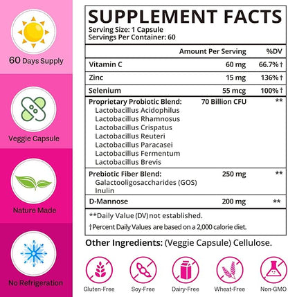 Vaginal Probiotics, 70 Billion CFU Probiotics for Women, 13-in-1 Womens Probiotic & Organic Prebiotics for Vaginal, Urinary, pH Balance, Immune, Gut & Digestive, Bloating Health - 2 Months Supply