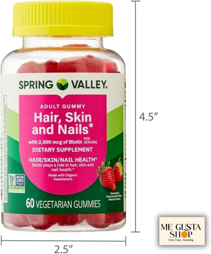Spring Valley Biotin Vegetarian Gummies, Strawberry, 2500 mcg, 60 Count Pack of 01 + me Gusta Sticker