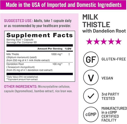NatureWise Milk Thistle with Dandelion Root - Silymarin - Antioxidant Liver & Kidney Health Support Supplement - Vegan, Non-GMO, Gluten Free - 60 Count[60-Day Supply]