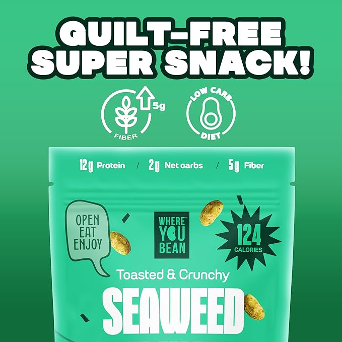 Where You Bean Edamame Beans Snack (Seaweed Furikake) - Crunchy and Dry Roasted Edamame Beans - High Protein Snacks, Keto and Vegan Healthy Snacks for Adults & Low Carb Asian Snack 3 oz (Pack of 4)