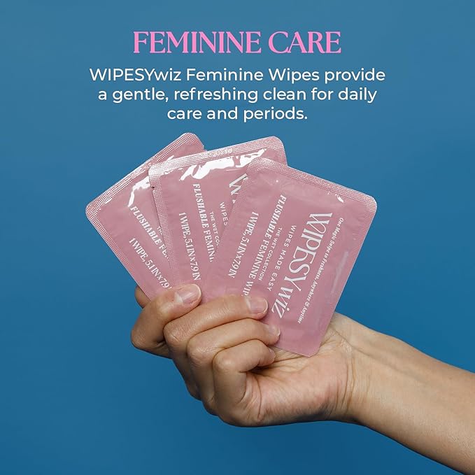 Flushable Feminine Wipes, 3 Pack/120 Count Total, Individually Wrapped Intimate Wipes, pH-Balanced, Odor Block, Infused w/Camellia, Chamomile, Aloe, Gentle for Feminine Care/Hygiene