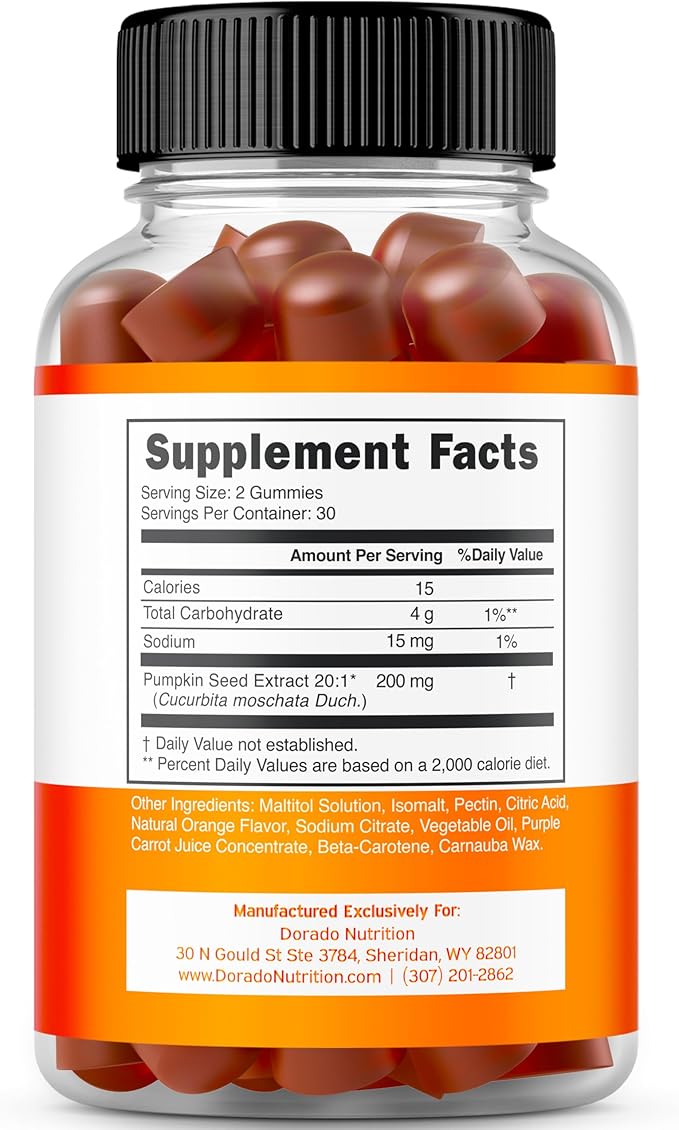 Pumpkin Seed Oil Gummies 4000mg Sugar Free Gummy Supplement with Pumpkin Seed Extract for Adults - Delicious Orange Flavor , Non GMO - Gluten Free , Vegan Supplement & USA Made (60 Capsules)