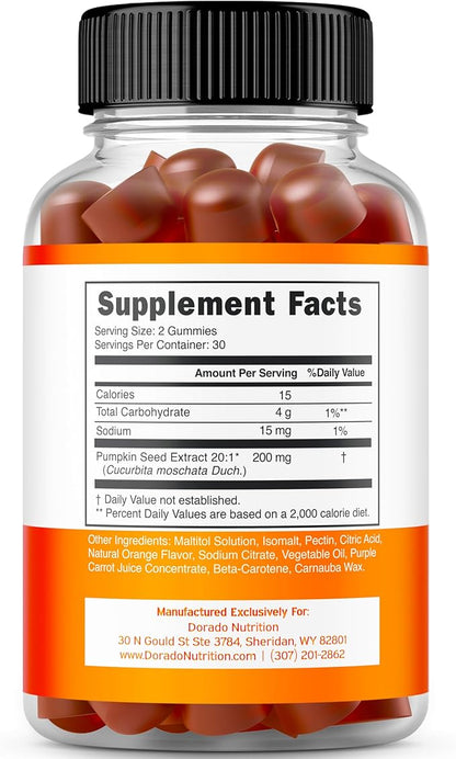 Pumpkin Seed Oil Gummies 4000mg Sugar Free Gummy Supplement with Pumpkin Seed Extract for Adults - Delicious Orange Flavor , Non GMO - Gluten Free , Vegan Supplement & USA Made (60 Capsules)