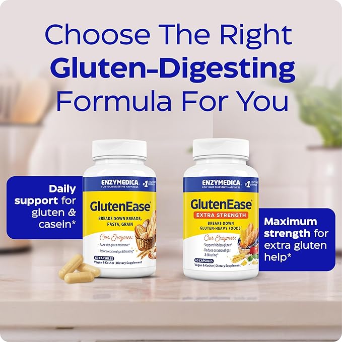 Enzymedica - GlutenEase Extra Strength, Complete Gluten & Casein Formula with Digestive Enzymes + DPP-IV, 30 Capsules