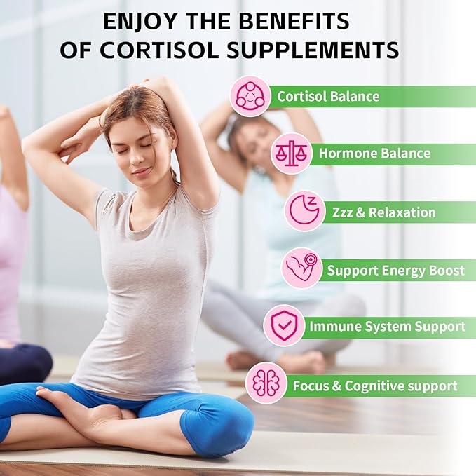 Cortisol Supplements Gummies for Women Sugar-Free Cortisol Gummies with Magnesium Glycinate Ashwagandha Rhodiola Rose Support Relaxation & Focus, Raspberry Flavor, 120 Count