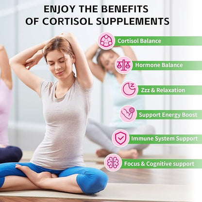 Cortisol Supplements Gummies for Women Sugar-Free Cortisol Gummies with Magnesium Glycinate Ashwagandha Rhodiola Rose Support Relaxation & Focus, Raspberry Flavor, 60 Count