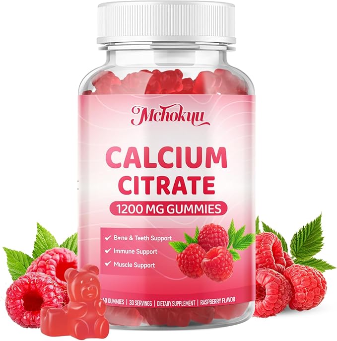 Calcium Citrate Gummies 1200mg Chewable Calcium Supplement for Women & Men, Supports Bone, Muscle & Immune Health, Sugar-Free, Non-GMO, Gluten-Free, Natural Raspberry Flavor, 60 Count