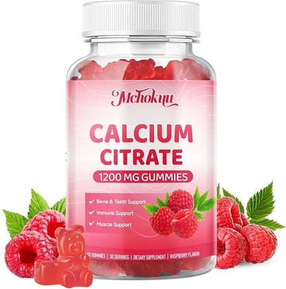 Calcium Citrate Gummies 1200mg Chewable Calcium Supplement for Women & Men, Supports Bone, Muscle & Immune Health, Sugar-Free, Non-GMO, Gluten-Free, Natural Raspberry Flavor, 120 Count