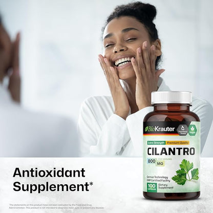 BIO KRAUTER® Cilantro for Detox Cleanse - Vegan Cilantro Capsules (Coriander Leaf Powder) 800 mg per Serving - Natural Detox & Antioxidant Supplement - 100 Capsules, Non-GMO Herbal Supplements